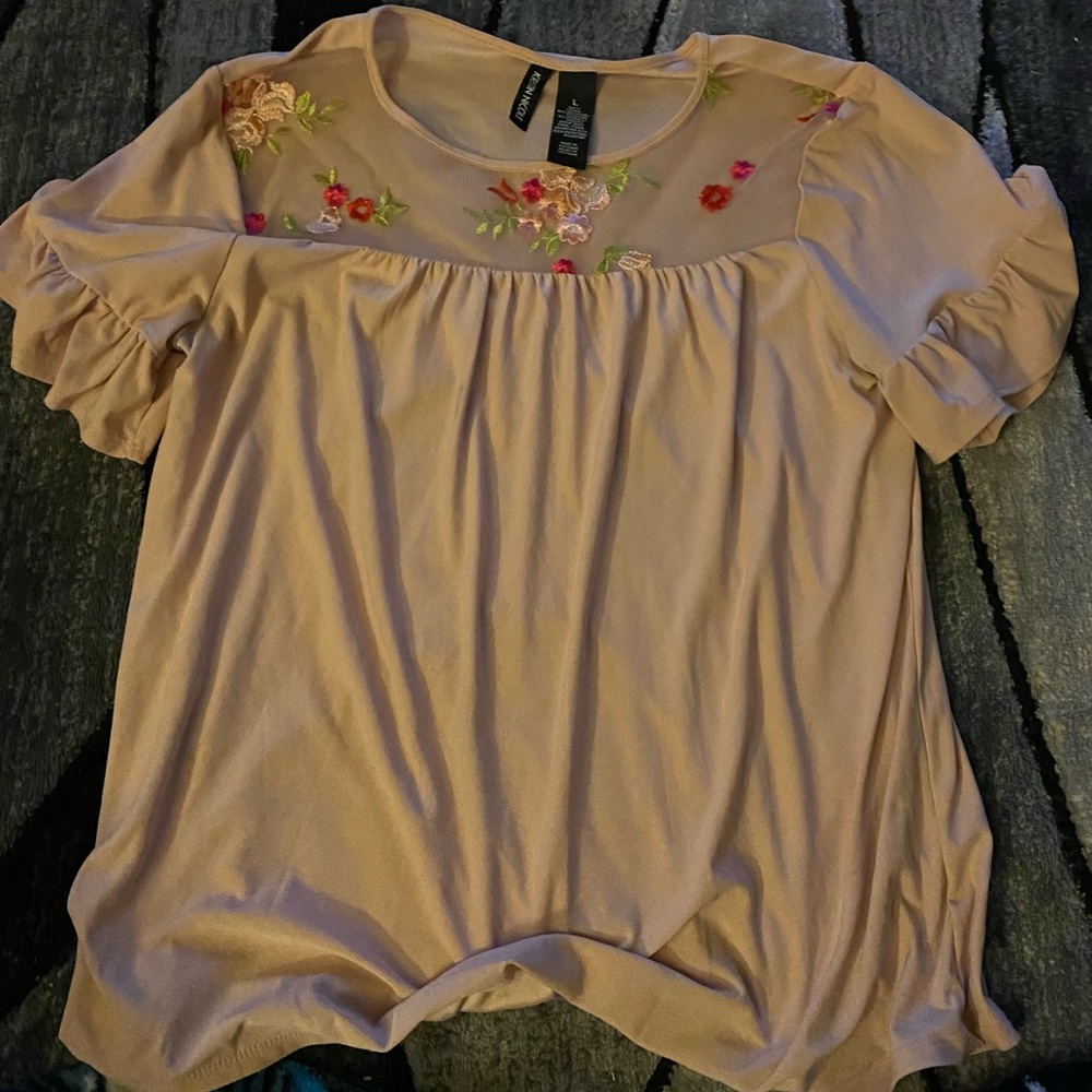 Blush Top with Floral Mesh Panel